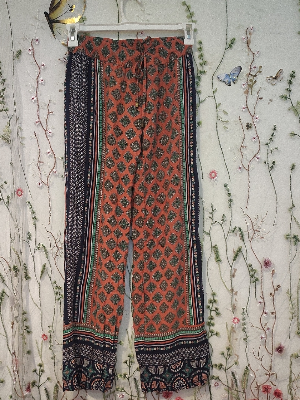 Kenar Rust and Navy Boho Printed  Wide-Leg Palazzo Pants